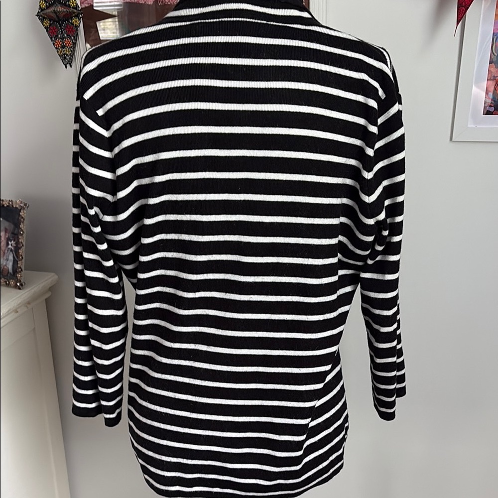 Black and White Striped Cardigan Sweater by Red - Picture 2 of 6
